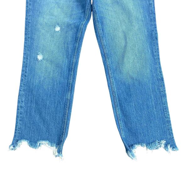 Free People Jeans Sz 29 Maggie Mid Rise Straight Leg Distressed Boho Casual Crop - Picture 2 of 9